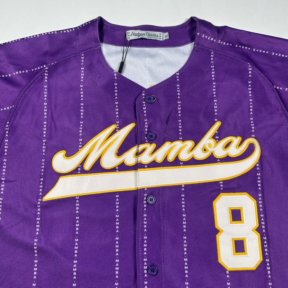 Kobe Bryant Mamba Headgear Classics Baseball Jersey Mens XL Pinstripe Purple NEW